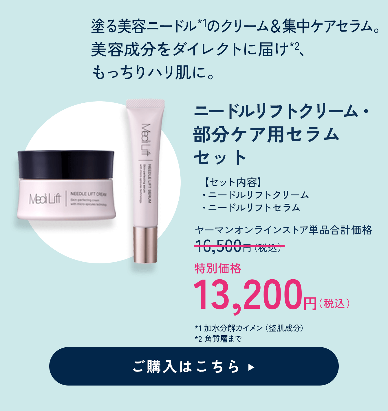 ニードルリフトクリーム・部分ケア用セラムセット 特別価格 13,200円（税込）