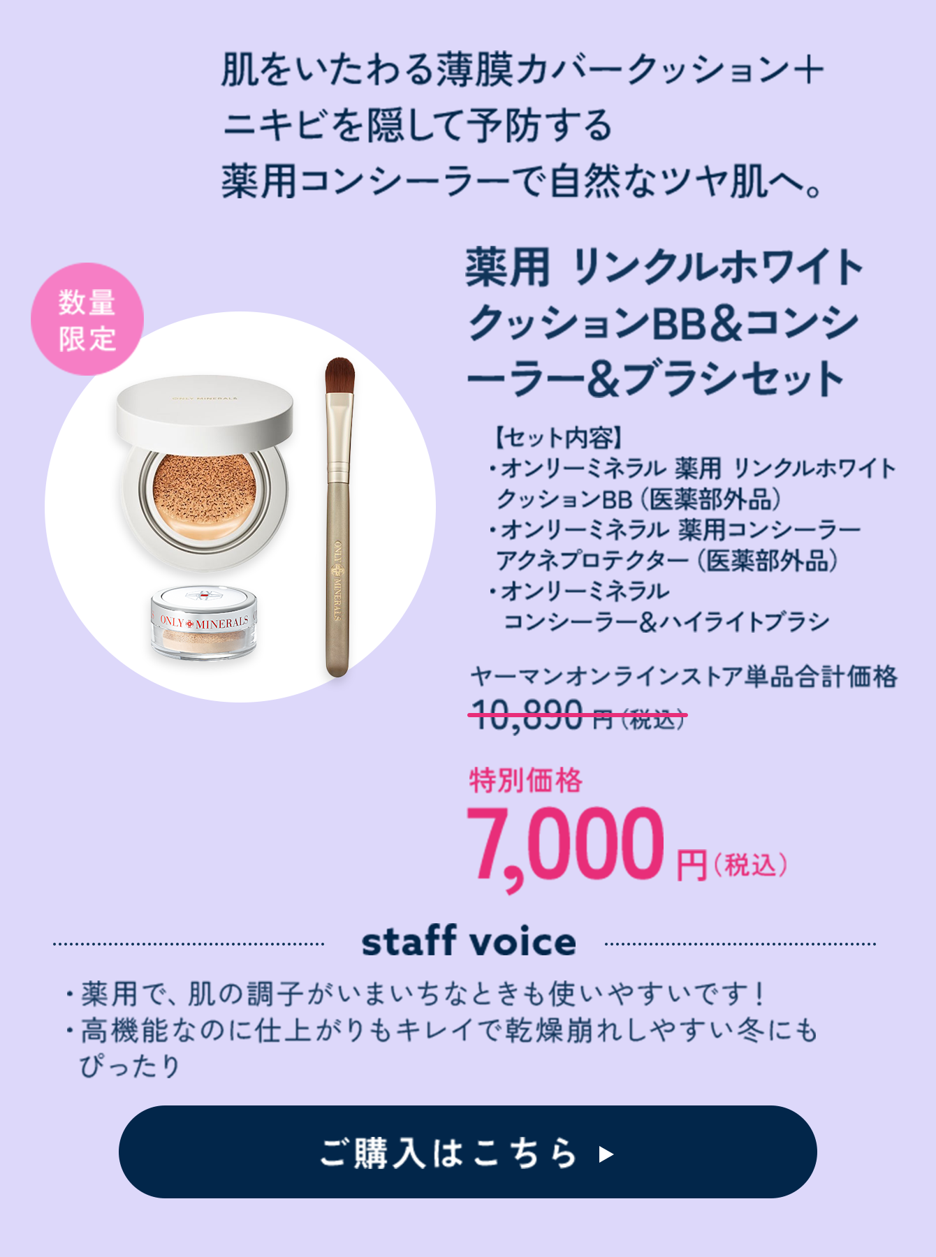 薬用 リンクルホワイトクッションBB＆コンシーラー＆ブラシセット 特別価格 7,000円（税込）