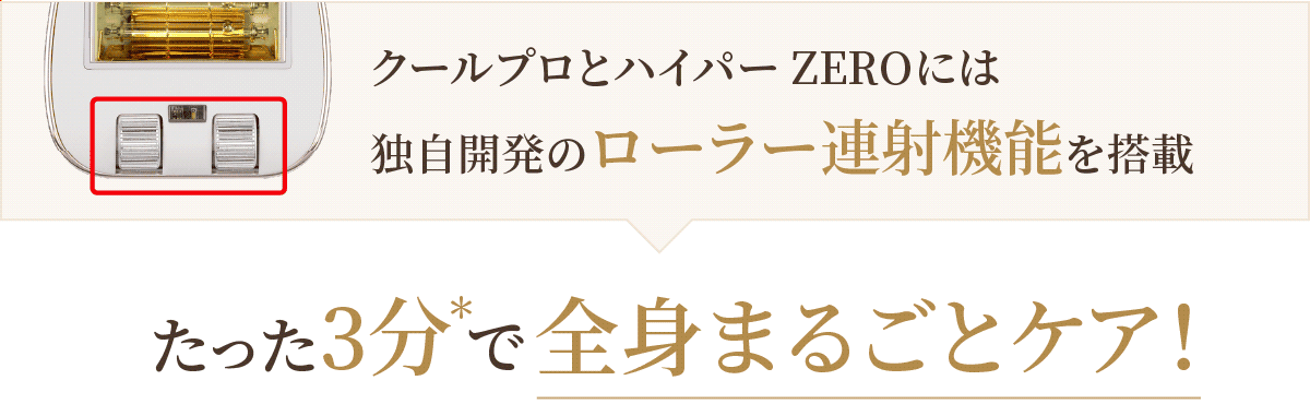 クールプロとハイパーZEROには独自開発のローラー連射機能を搭載 たった3分＊で全身まるごとケア！