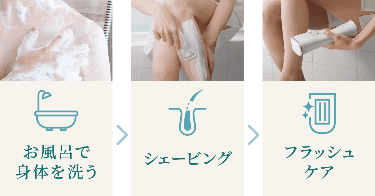 お風呂で身体を洗う/シェービング/フラッシュケア