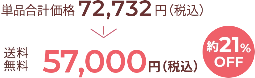 単品合計価格72,732円（税込）→送料無料57,000円（税込）21%OFF