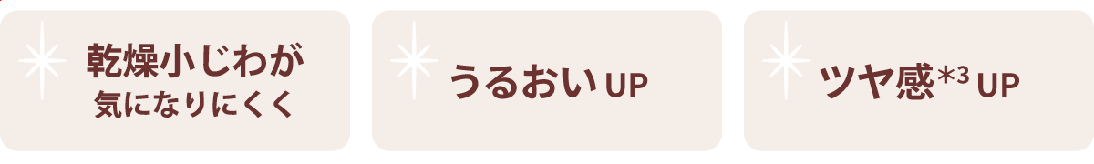 乾燥小じわケア＊3 / うるおい UP / ツヤ感＊3 UP