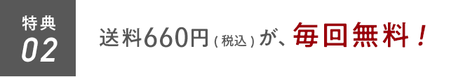 特典02 送料600円（税抜）が、毎回無料！