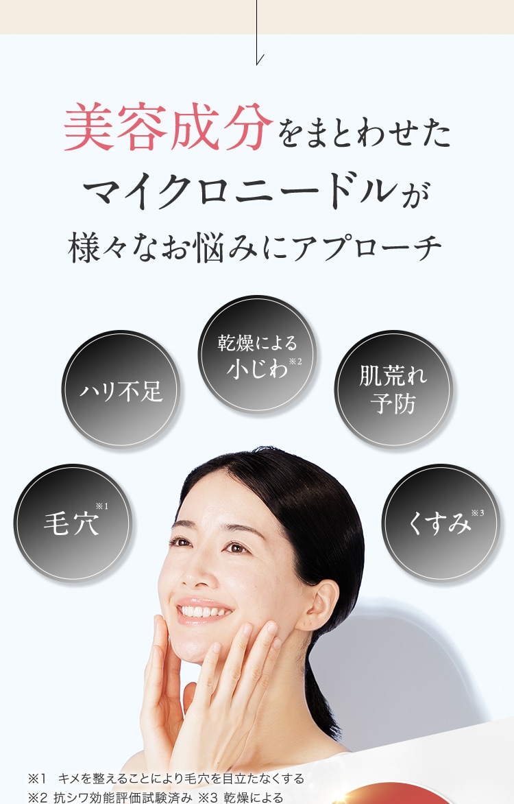 美容成分をまとわせたマイクロニードルが様々なお悩みにアプローチ