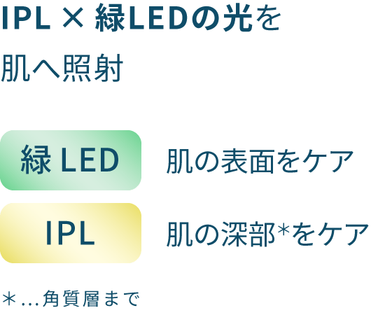 IPL×緑LEDの光をメラニンが蓄積した肌へ照射