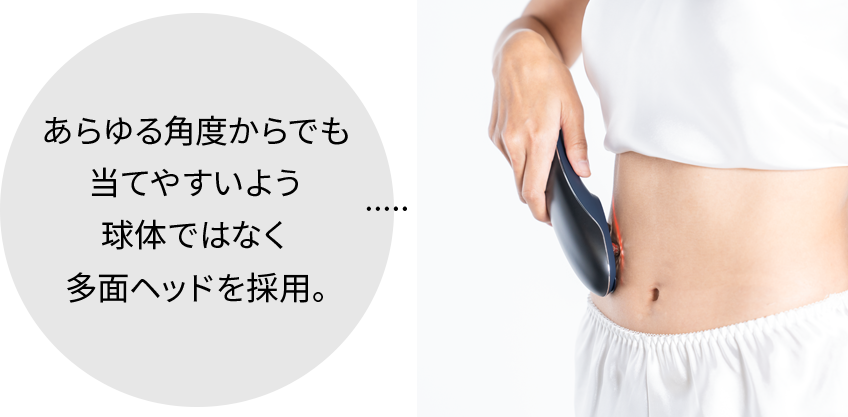 あらゆる角度からでも当てやすいよう球体ではなく多面ヘッドを採用