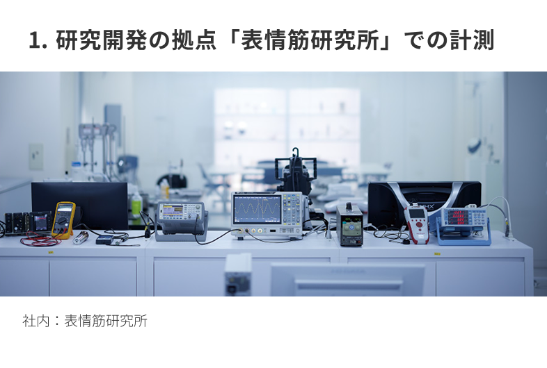 1.研究開発の拠点「表情筋研究所」での計測 社内：表情筋研究所