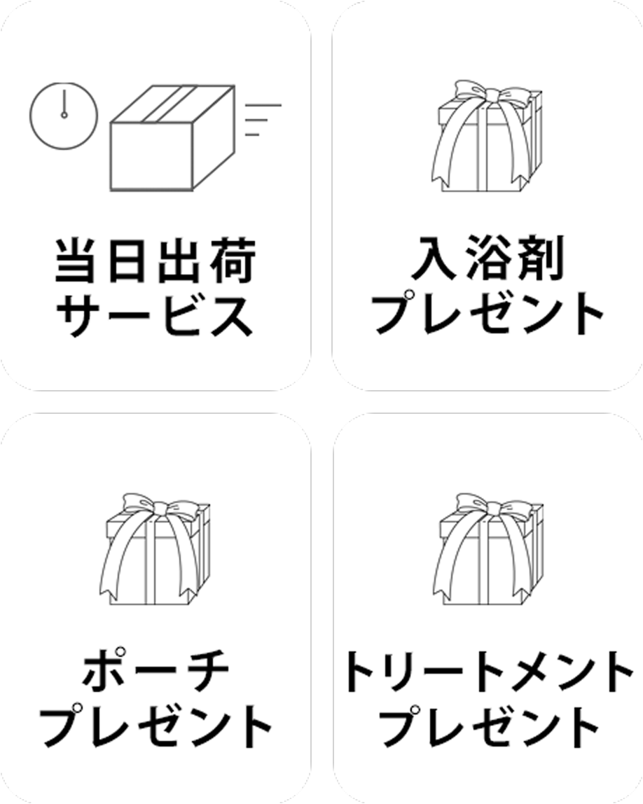 当日宅配サービス　送料無料　入浴剤プレゼント　ポーチプレゼント　トリートメントプレゼント